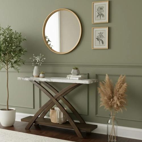 كونسول مدخل داماس خشب لون بني و أبيض مقاس 120x78x4...