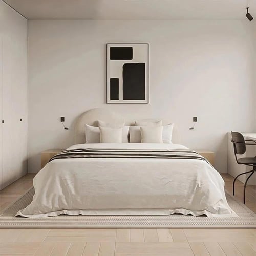 سرير بظهر منجّد بتصميم فني ناعم وانحناءة عضوية من...