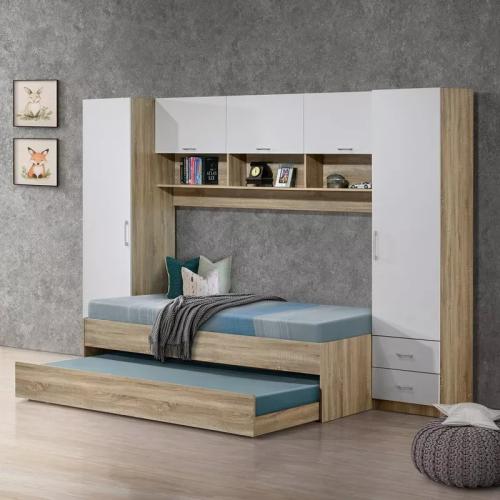 سرير كابينة فردي مع كابينة حائط كاملة ووحدة سرير ق...