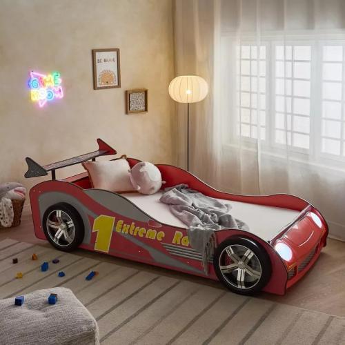 سرير سيارة فردي ميرينا خشب هندسي احمر