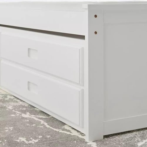 سرير فردي مع سرير إضافي مخفي ودرج خشب ابيض - من كو...