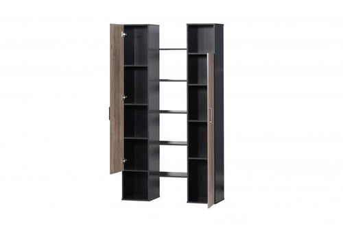 وحدة تخزين خشب بابين و 5 ارفف مع أدراج - أسود وبني