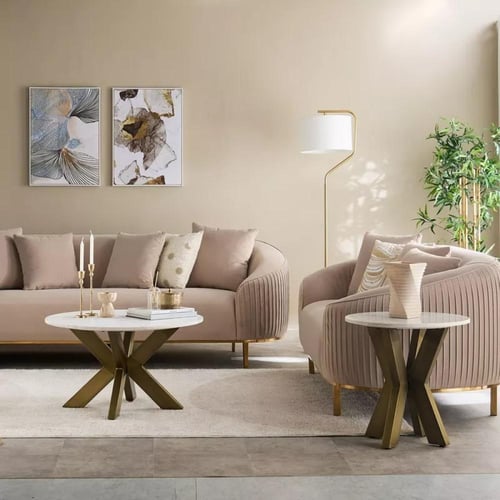 طاولة قهوة فيرليناي مستديرة بسطح رخامي طبيعي ابيض...