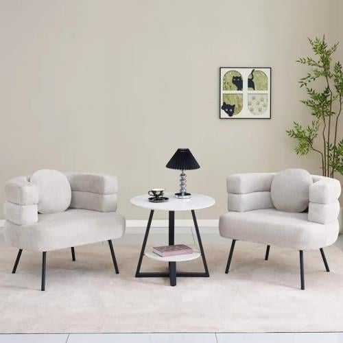 طقم طاولة شاي نيريسا مقعدين قماش رمادي بأرجل معدن...