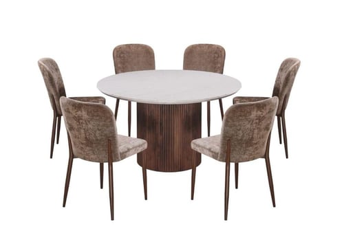 طاولة طعام جولييتّا مستديرة سطح بديل الرخام ابيض و...