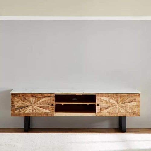 طاولة تلفزيون كورينا 70 بوصة من الخشب بيج بسطح من...