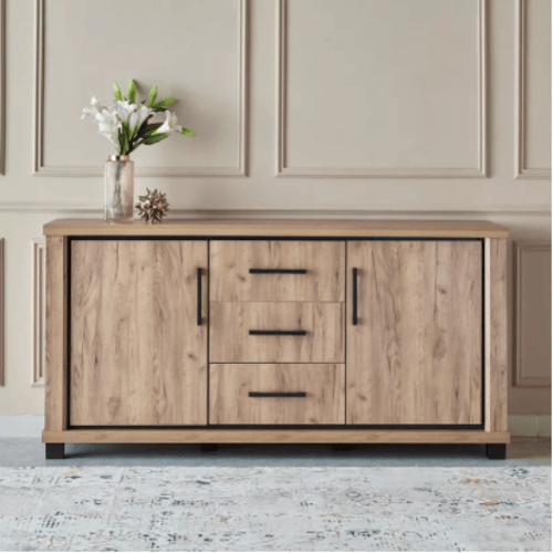 خزانة بوفيه جانبية بلفورت بـ3 أدراج وبابين خشب لون...