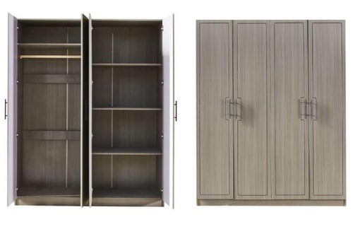 دولاب ملابس مونيلا خشب لون رمادي داكن 4 باب بتصميم...