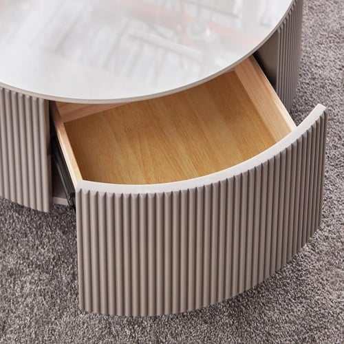 طقم طاولات قهوة أكرا من الحجر الملبد بقاعدة خشب -...