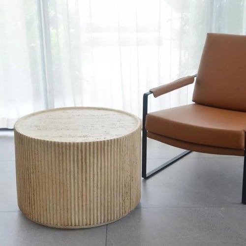 طاولة قهوة تورفيسا مستديرة بوليريسين صناعي لون بيج