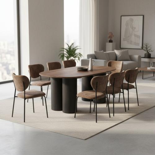 طاولة طعام جوليا بيضاوية خشب بني مع 8 كراسي بني –...