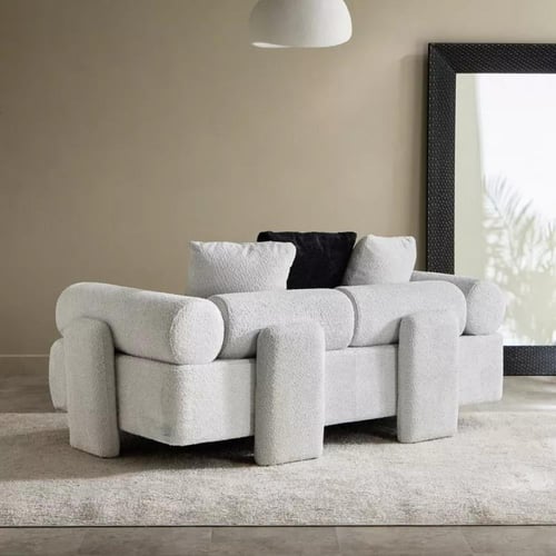 كنبة سيرينا بمقعدين و3 وسائد قماش بوكلية لون رمادي...