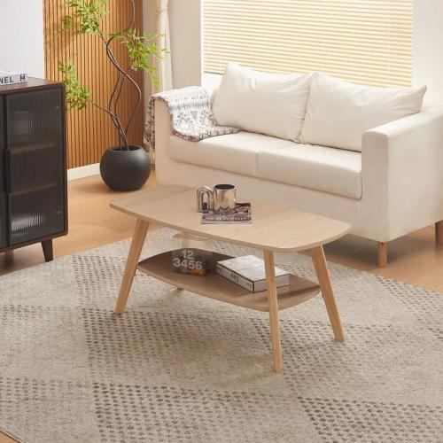 طاولة قهوة أرفيسّا بيضاوية مع رف خشب هندسي لون بيج