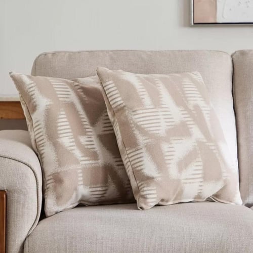 كنبة لوفت 3 مقاعد مع وسادتين قماش كتان لون بيج بأر...