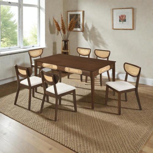 طاولة طعام إيريني خشب ماليزي بني أنيقة 6 كرسي لمسة...