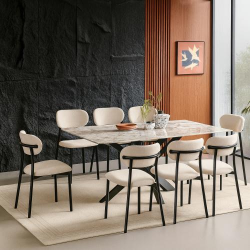 طاولة طعام 8 كراسي سيراميك مستطيلة - كوزما لون بيج