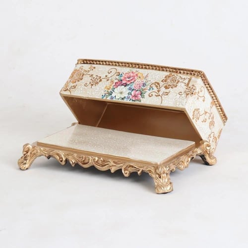 علبة مناديل سُكون ريزن لون ذهبي مع اوف وايت مزخرف...