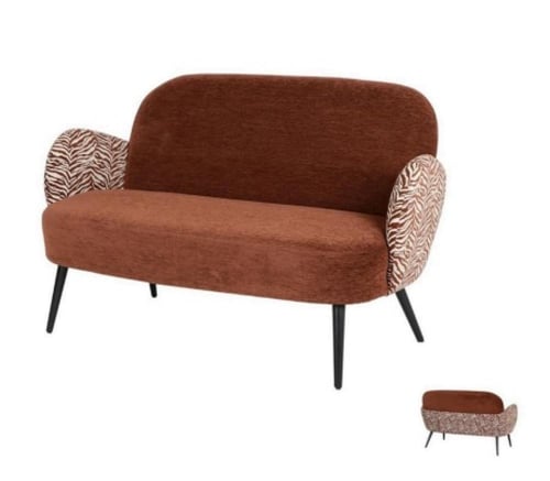 كنبة ثنائية فيلينا مبطن قماش بني في ابيض بأرجل معد...