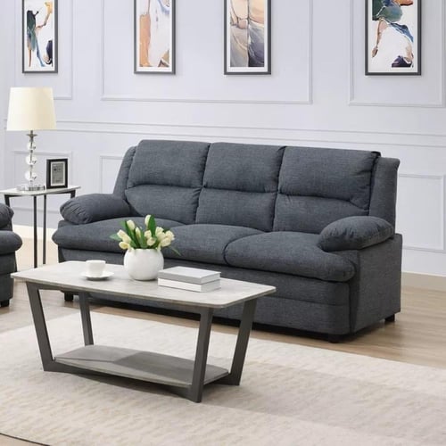 كنبة قماش 3 مقاعد لون بيج و رمادي من إيربان بأرجل...