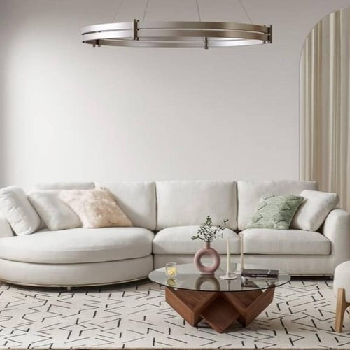 كنبة زاوية قولدا دائرية قماش شانيل لون رصاصي