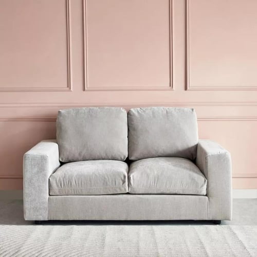 كنبة كومو مقعدين قماش لون رمادي فاتح بارجل بلاستيك...