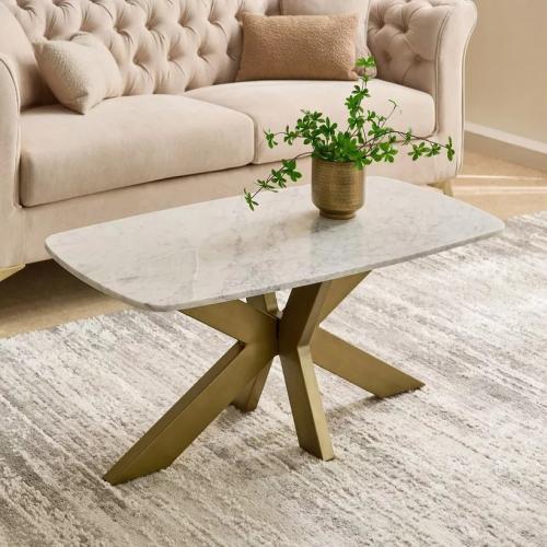 طاولة قهوة فورلينا بسطح رخام ابيض و ارجل معدن ذهبي