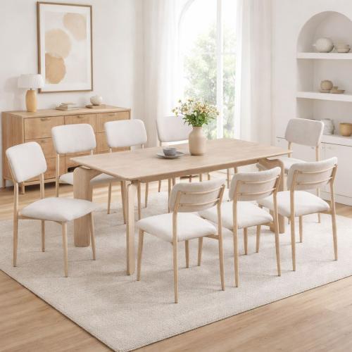 طقم طاولة طعام إيزابيلا مستطيلة سطح الرخام بيج بأر...