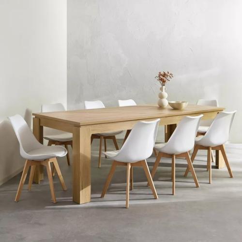 طقم طاولة سفرة خشب هندسي 10 كراسي مقعد بلاستيك ابي...