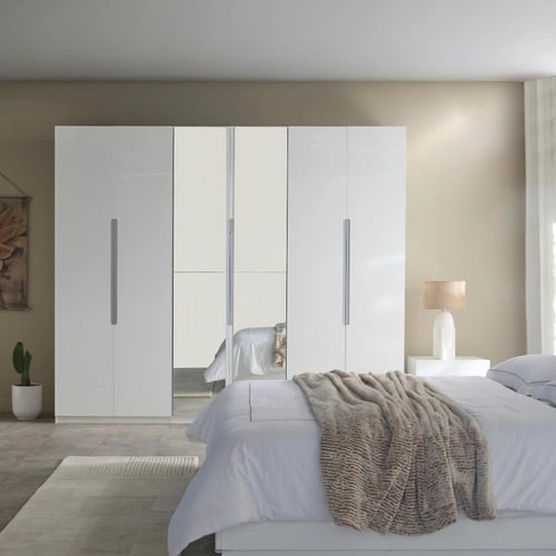 خزانة ملابس بـ6 أبواب عالية اللمعان مع درجين ومرآة...