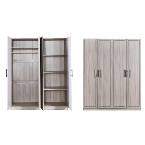 دولاب ملابس أليسيا خشب لون رمادي فاتح 4 باب بتصميم...