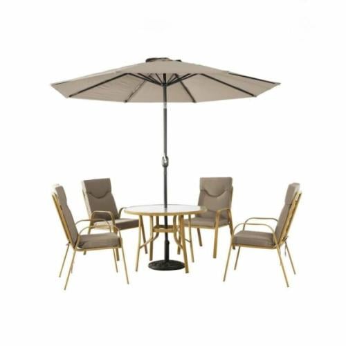 طقم طاولة طعام خارجية مع مظلة 4 كرسي صاني - بيج غا...