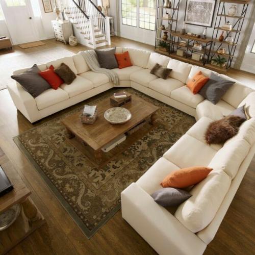 كنبة زاوية إليورا حرف U قماش شانيل ناعم لون بيج