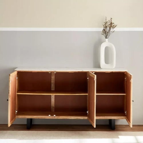 خزانة بوفيه جانبية أدليتا الخشب الصلب بـ3 أبواب وس...