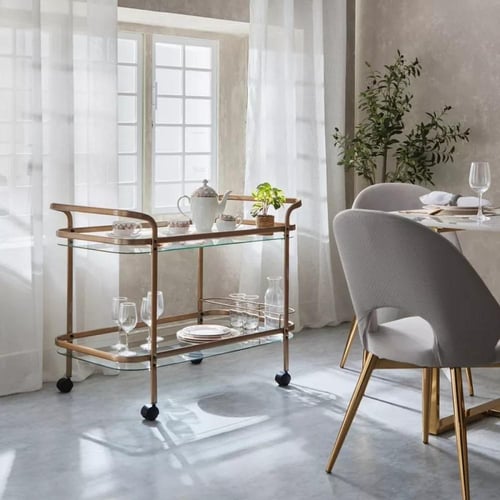 عربة تقديم بريل كبيرة بـ2 طبقات زجاج بهيكل معدن ذه...