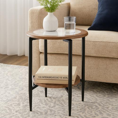 طاولة جانبية لارين خشب 2 دور لون بني و ابيض مقاس 4...