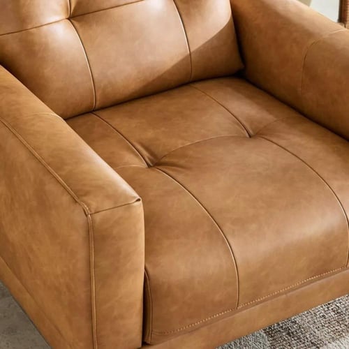 كنبة روش مقعد واحد قماش جلد لون هافان بأرجل معدنية