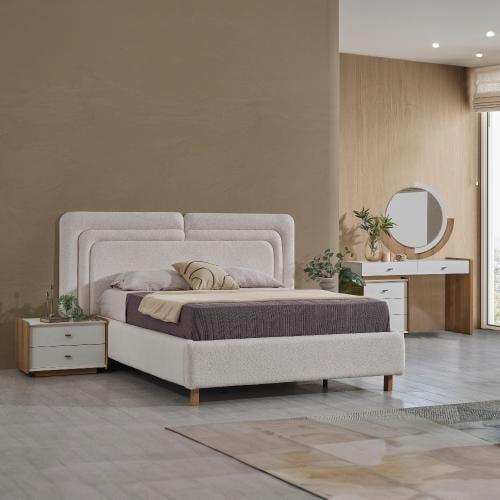 طقم غرفة نوم كينج 5 قطع منجدة مع سرير تخزين هيدرول...