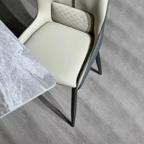 طقم طاولة سفرة بسطح حجري متكلس 6 كراسي بأرجل معدن...