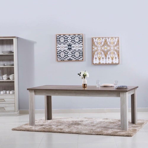 طقم طاولة سفرة خشب هندسي 6 كراسي قماش بأرجل خشب -...