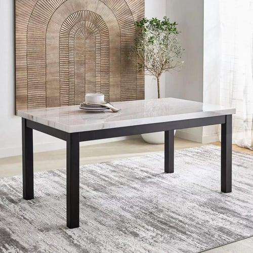 طقم طاولة سفرة مستطيلة بسطح من الرخام 5 كراسي و مق...