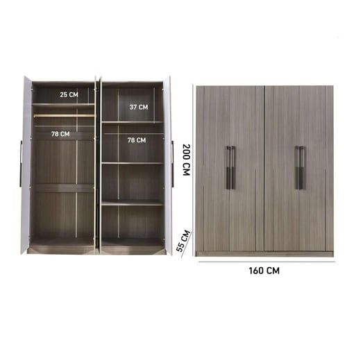دولاب ملابس كلاريسا كبير4 باب خشب باللون الرمادي ا...