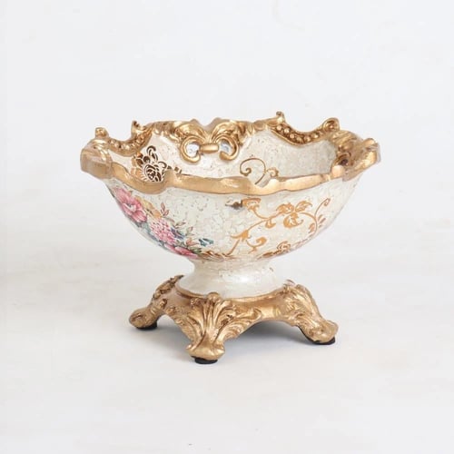 صحن رَوْنَق ريزن لون ذهبي مع اوف وايت مزخرف قطر17