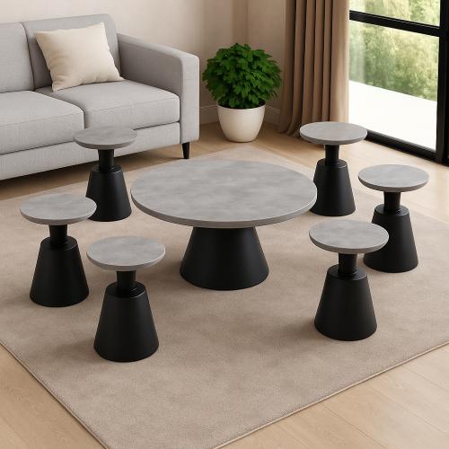 طقم طاولات خشب شاغيل باللون رمادي x اسود - 7 حبة