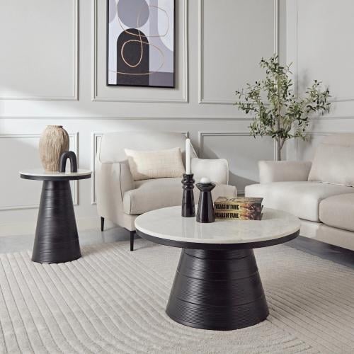 طاولة قهوة إدوين بسطح رخام و قاعدة معدن مقاس 80x80...