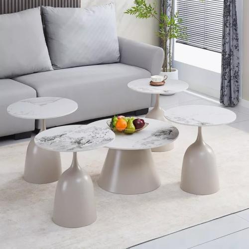 طقم طاولات قهوة ألفيريس بسطح حجر ملبد 5 قطع بقاعدة...