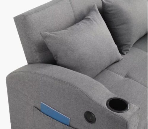 كنبة سرير ثنائية مع 2 حامل أكواب ومنفذ يو إس بي من...