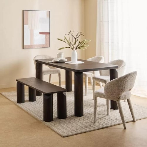 طاولة سفرة مستطيلة رافينا 6 كراسي خشب مطّاط لون بن...