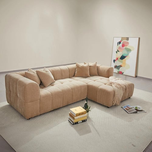 كنبة زاوية يمين انجلينا علي شكل حرف L لون بيج غامق