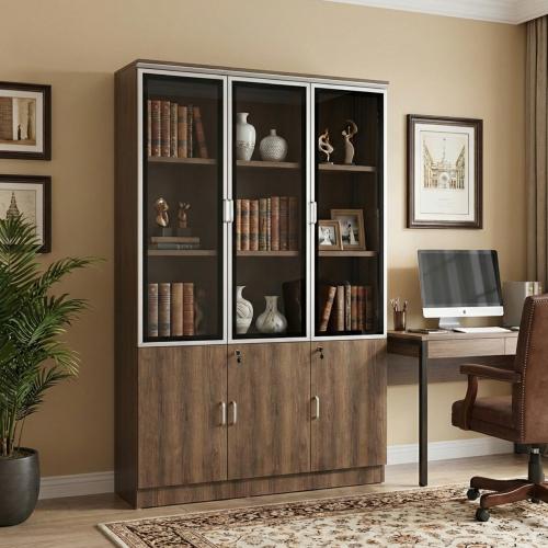 دولاب ملفات سيينا 3 درفات خشب بني مع زجاج