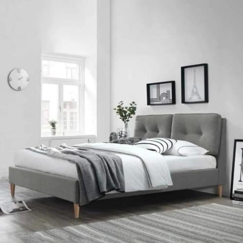 سرير هيفين منجد قماش مخمل لون رمادي
